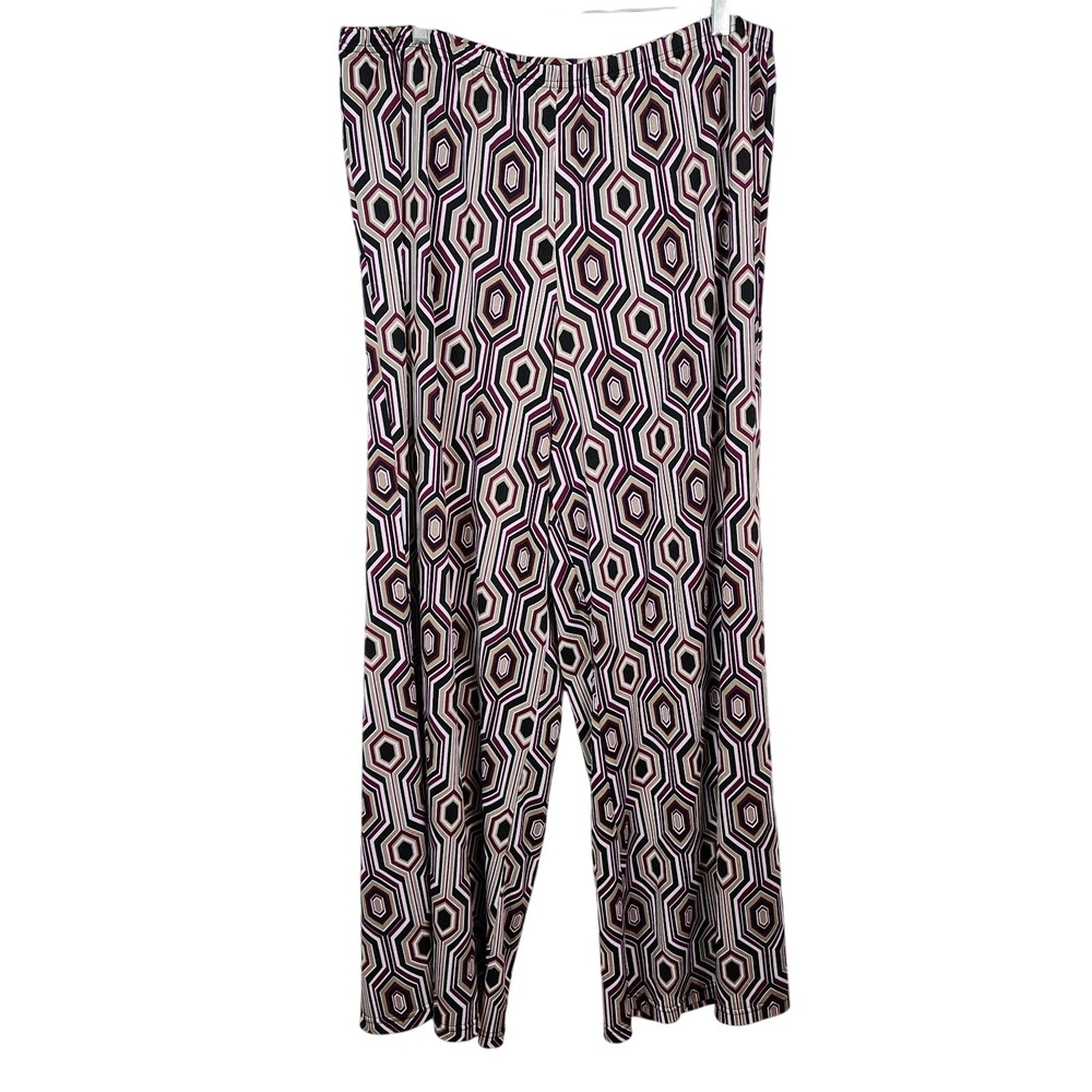 NEW DIRECTIONS Size XL Purple Geometric Elastic‎ Waist Pull On Palazzo Pants EUC